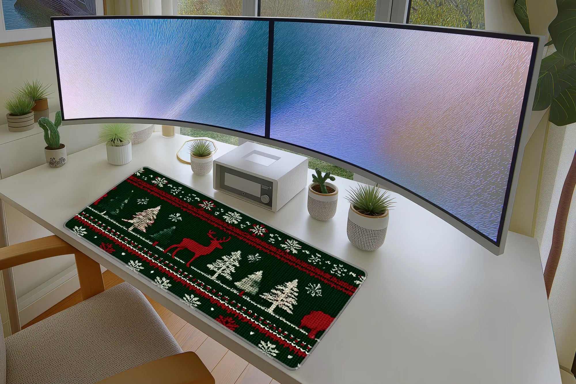 Christmas Knit Pattern Mousepad – Red & Green Holiday Mat