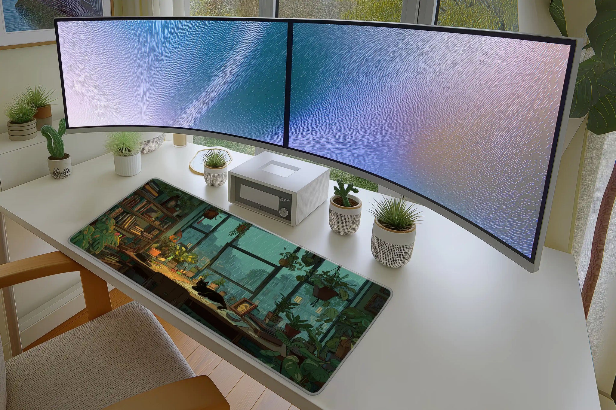 Cozy Rainy Window Mousepad – Cat & Plants Aesthetic