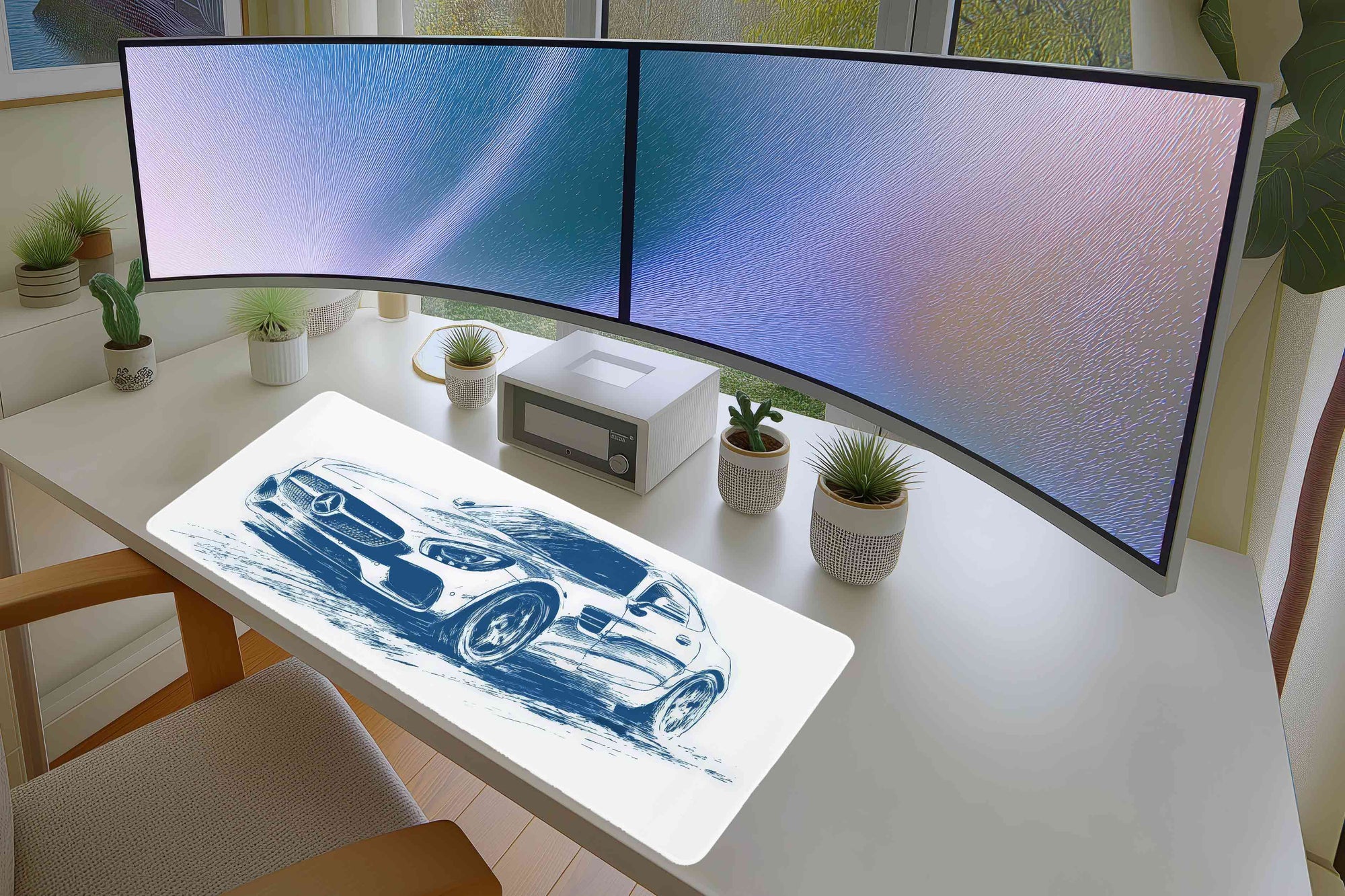 Luxury Coupe Sketch Mousepad – Blue Line Art Design