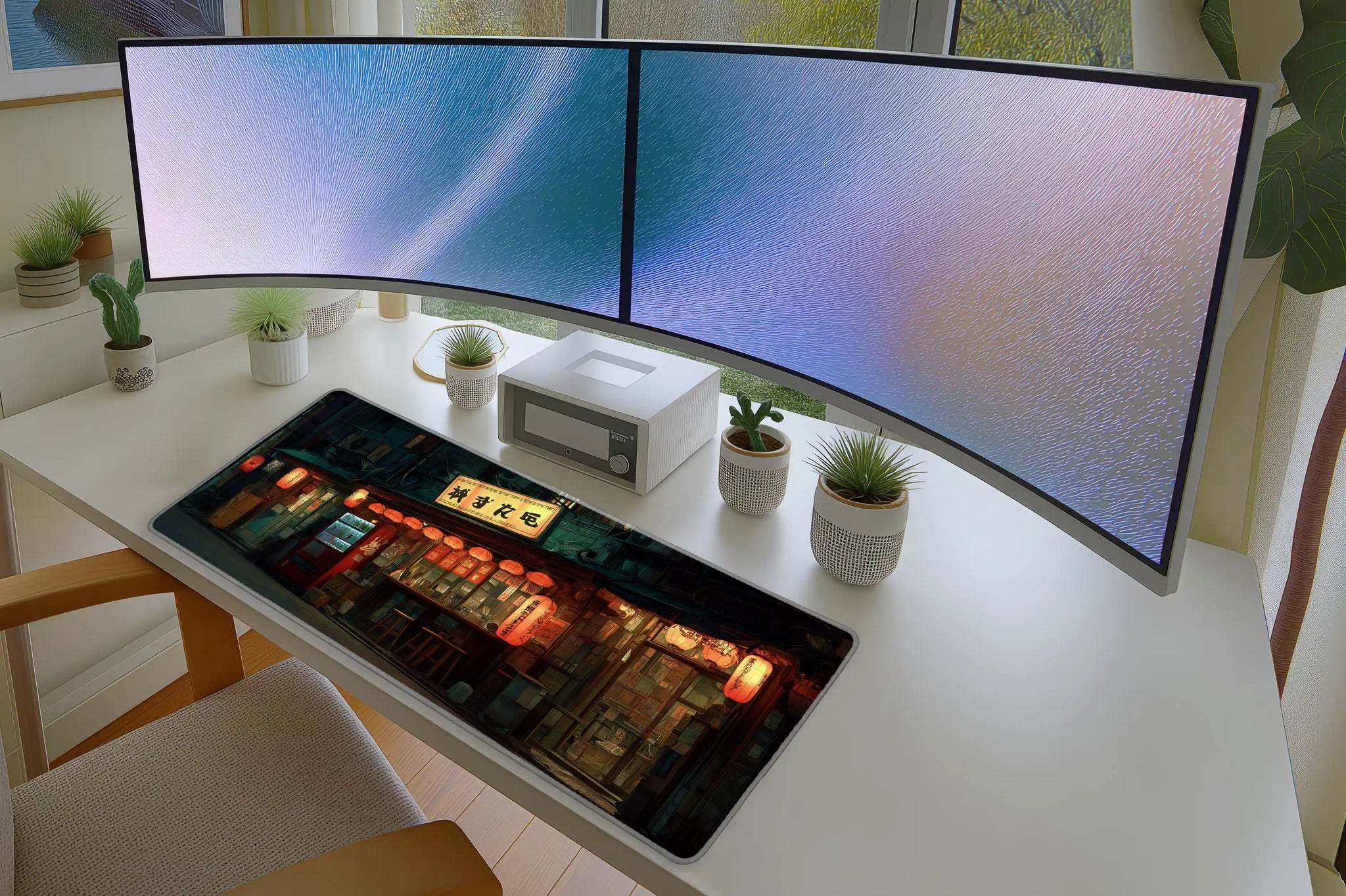 Neon Lantern Night Mousepad – Japanese Street Vibes