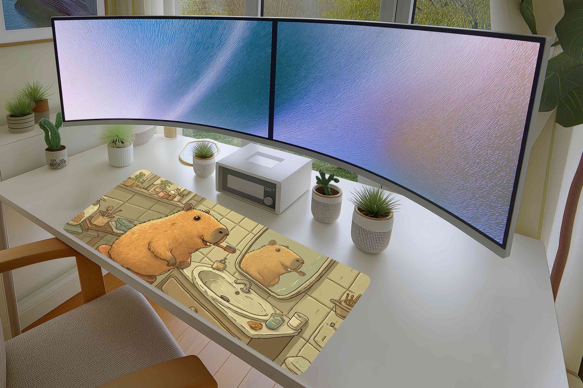 Cute Capybara Brushing Teeth Mousepad – Cozy Bathroom Art