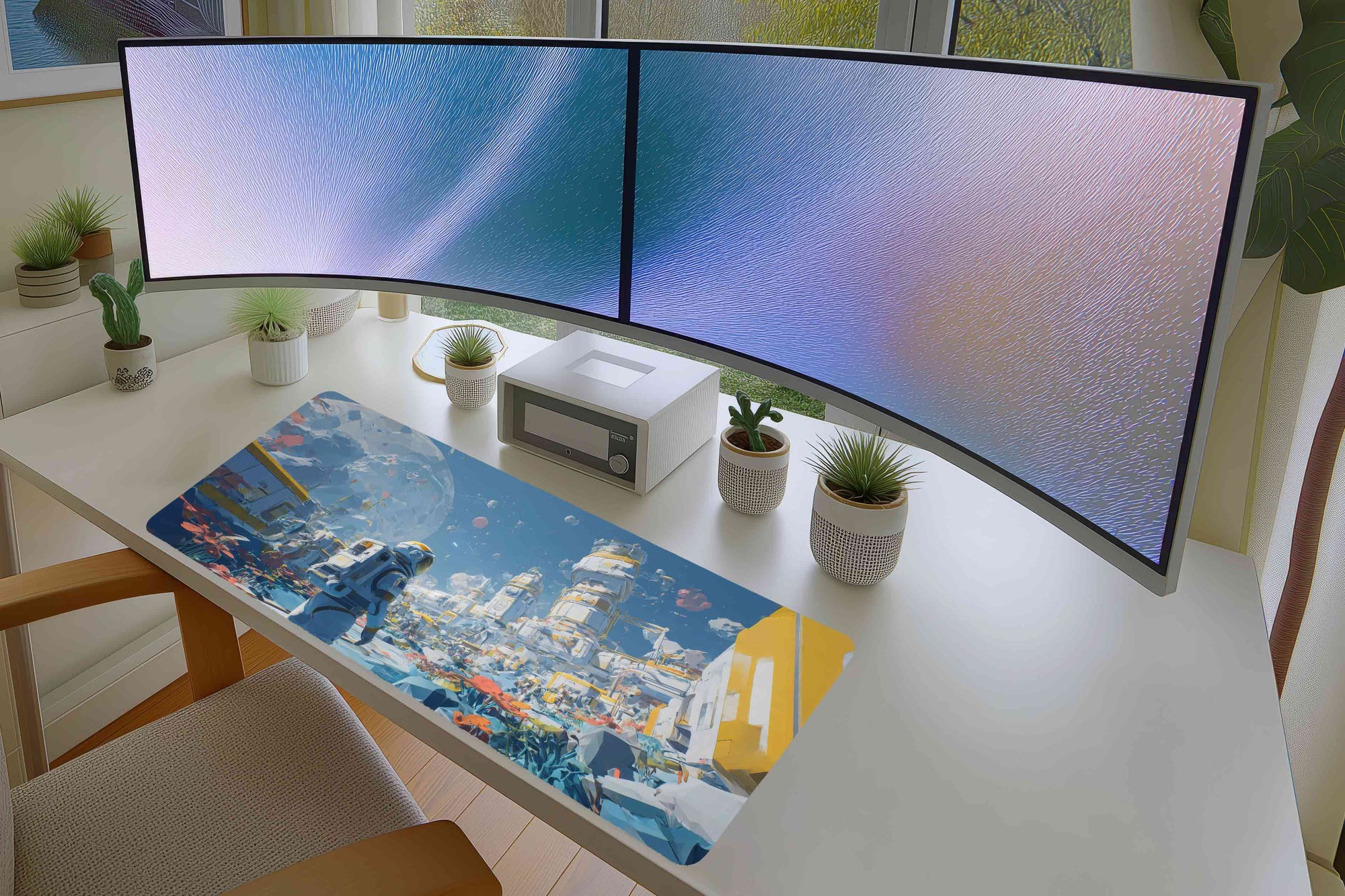 Astronaut at Space Colony Mousepad – Futuristic Sci-Fi Scene