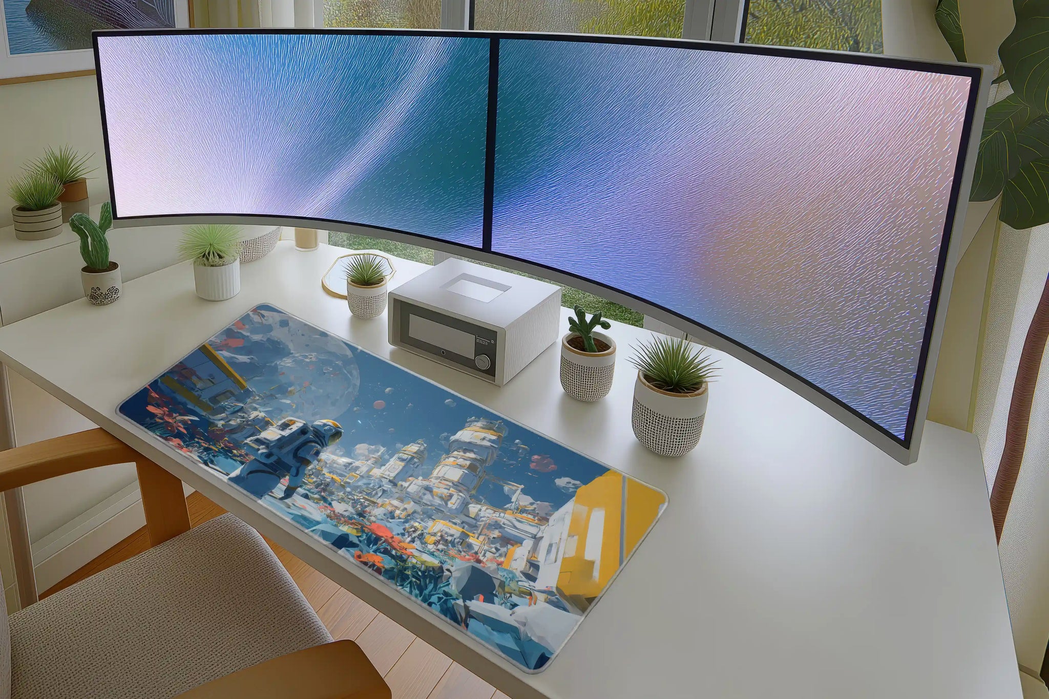 Astronaut at Space Colony Mousepad – Futuristic Sci-Fi Scene