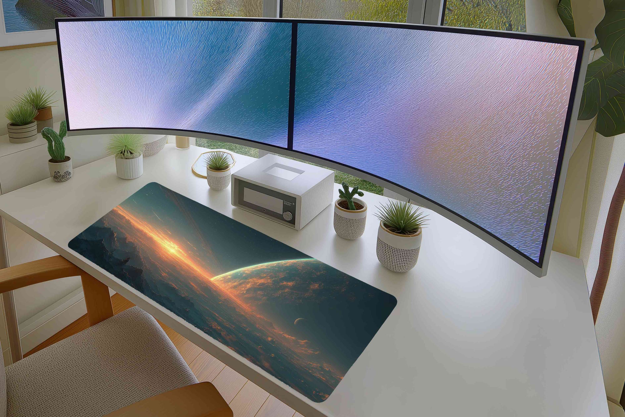 Alien Planet Sunset Mousepad – Sci-Fi Cosmic Landscape Art