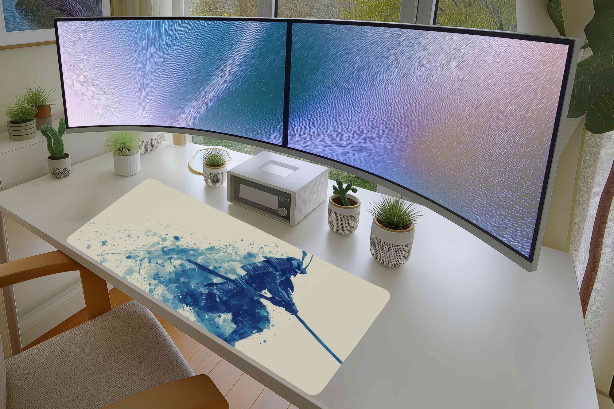 Blue Samurai Brushstroke Mousepad – Warrior Ink Art