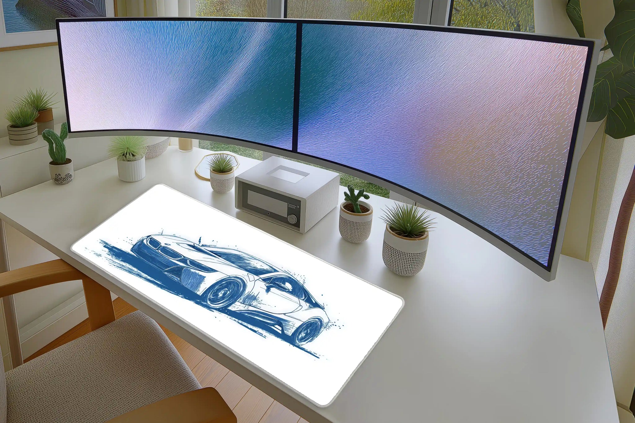 Blue Supercar Sketch Mousepad – Sleek Automotive Art