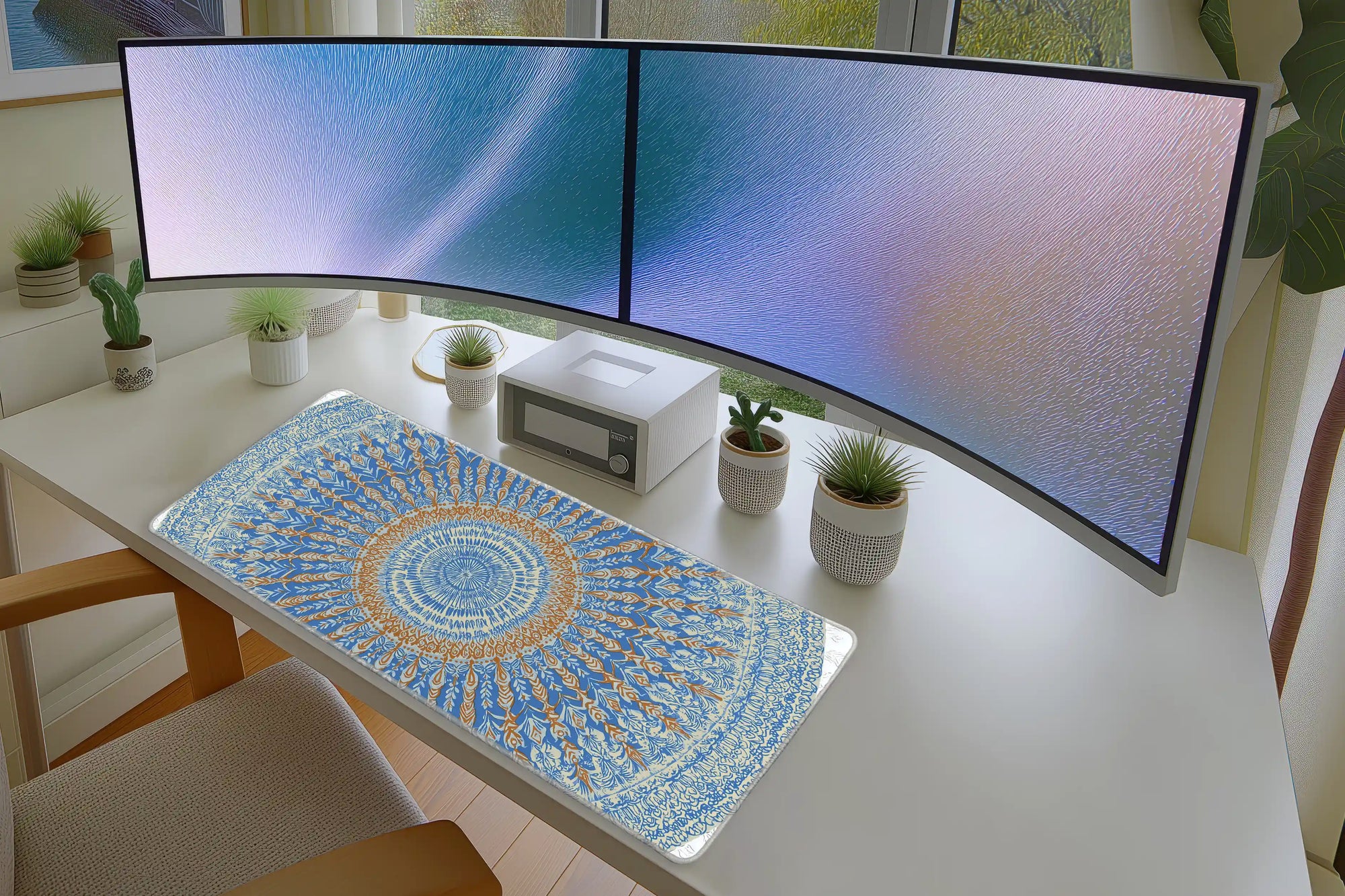 Mandala Mousepad – Blue & Orange Boho Pattern Design