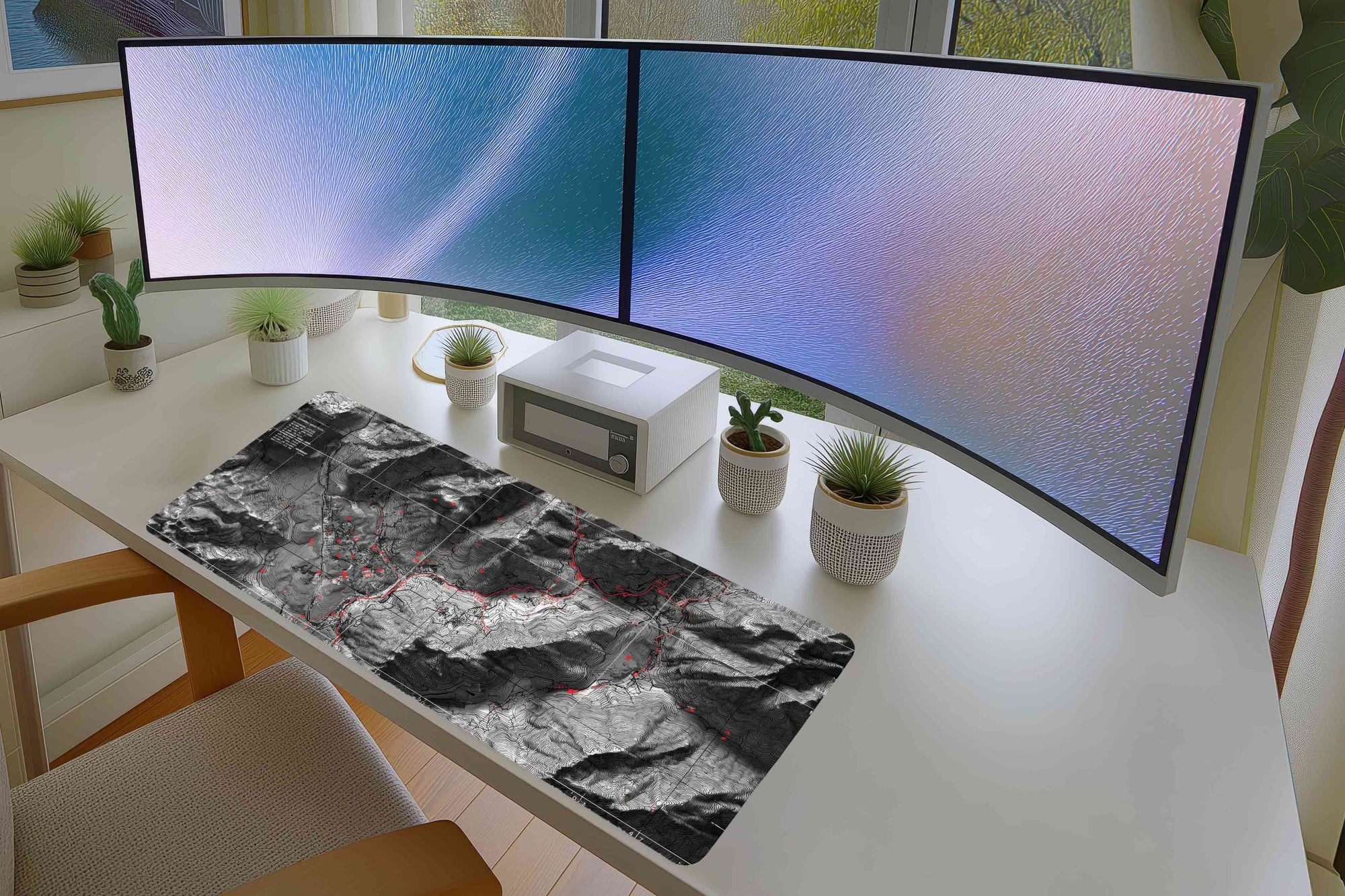 Topographic Terrain Map Mousepad – Monochrome with Red Accents