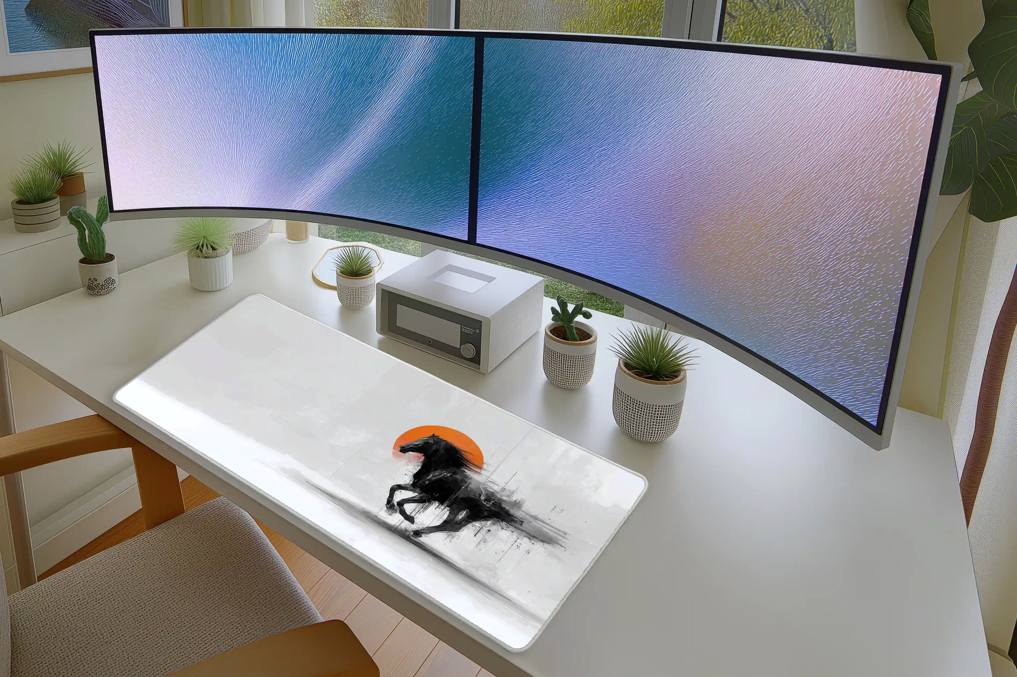 Abstract Black Horse with Orange Sun Mousepad