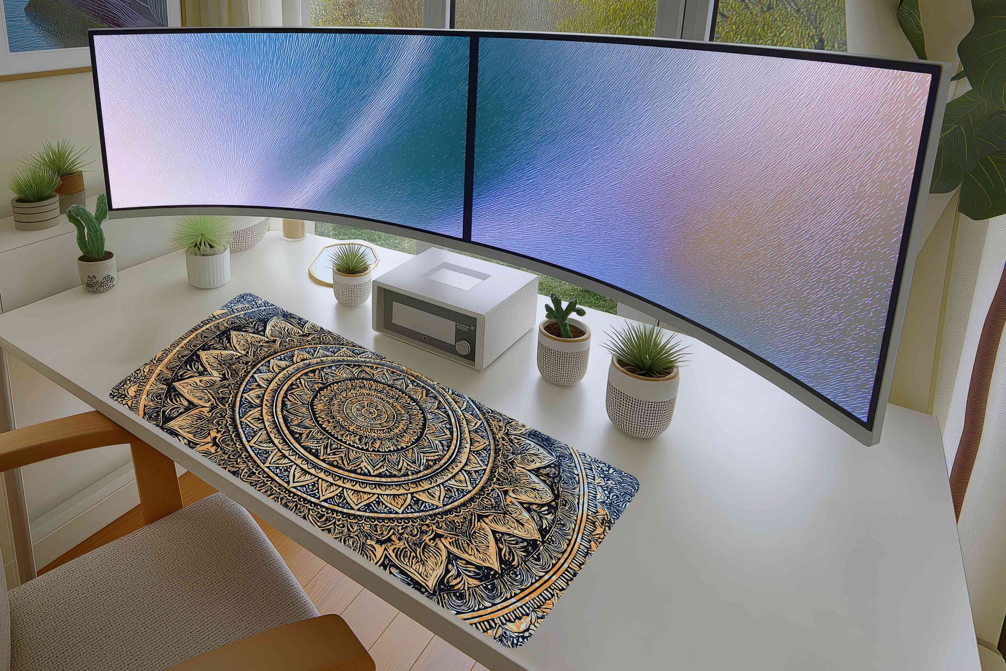 Mandala Pattern Mousepad – Gold & Black Boho Desk Decor
