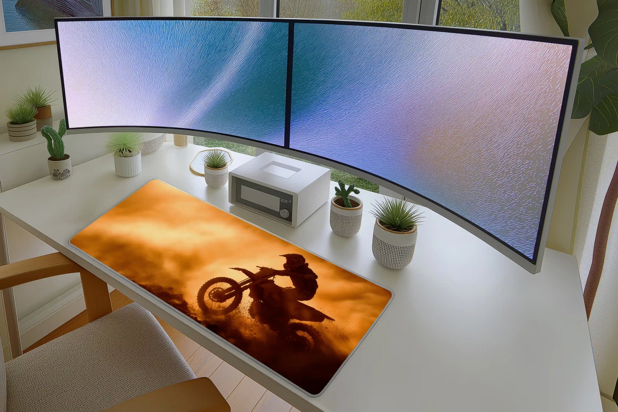 Motocross Rider in Sunset Dust Mousepad