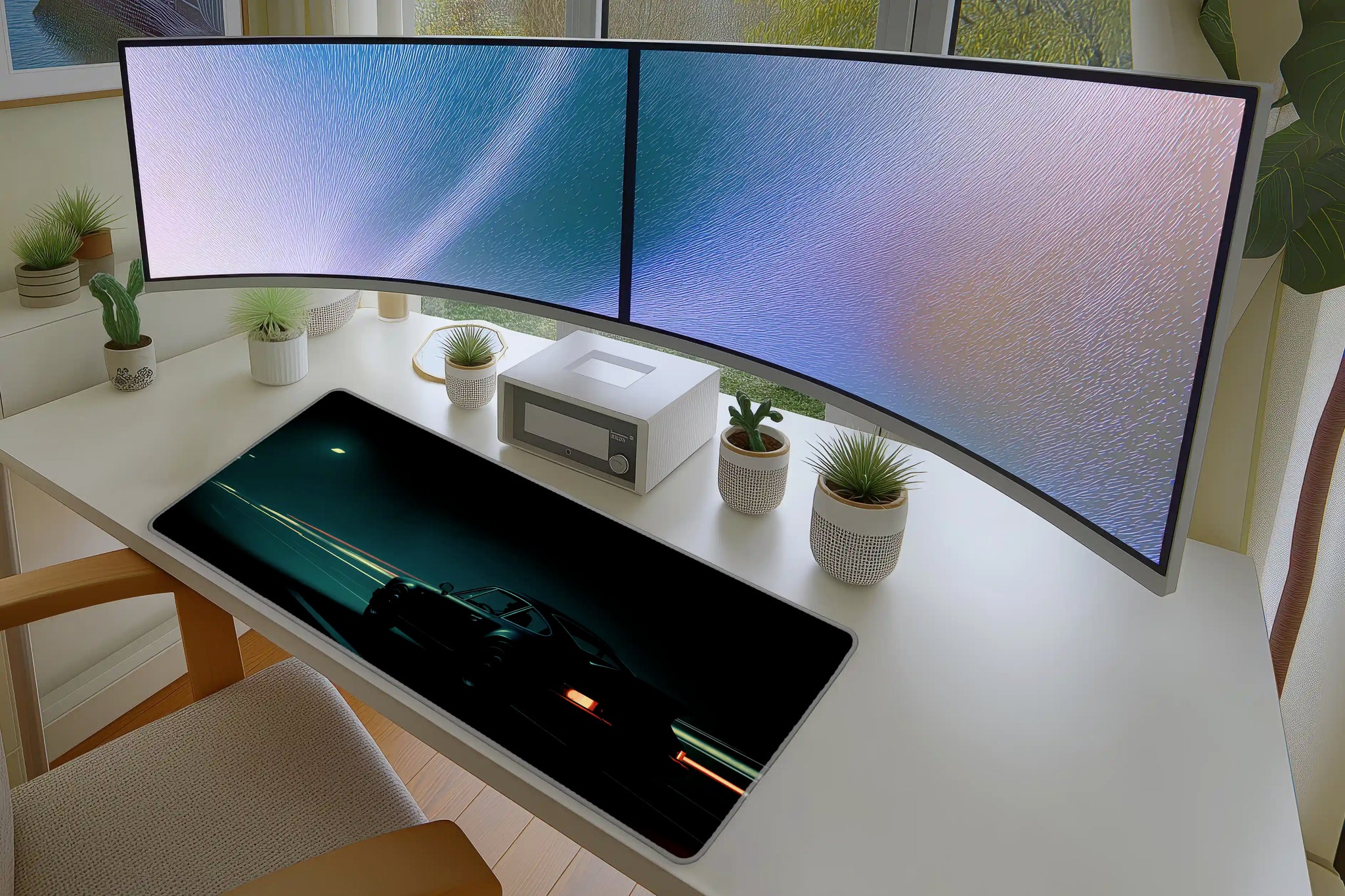 Retro Night Drive Mousepad – Neon Car Motion Blur Art