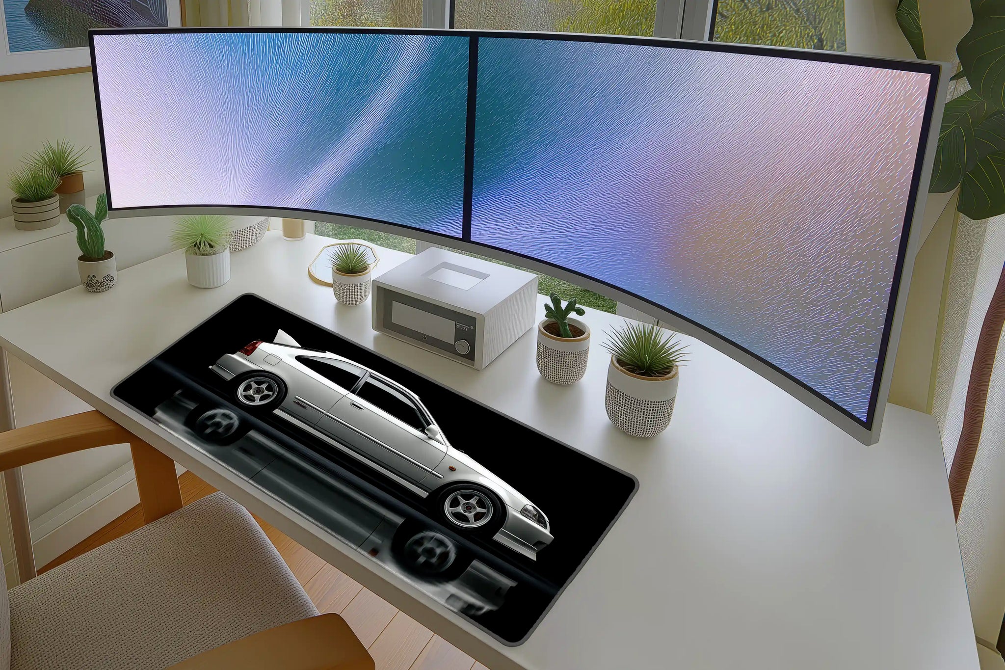 JDM Tuner Car Mousepad – White Racing Gaming Desk Mat