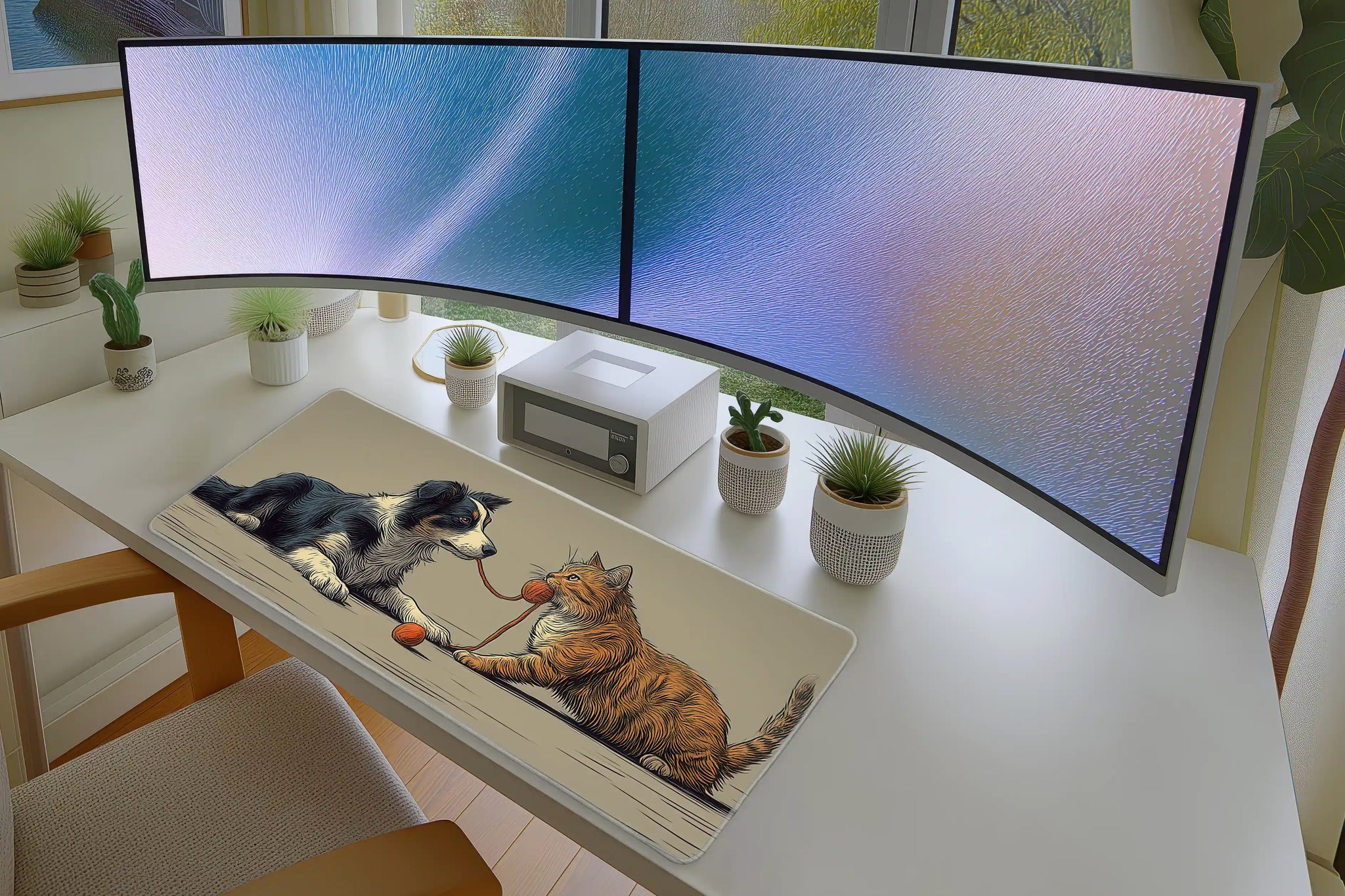 Cute Cat and Dog Yarn Art Mousepad – Whimsical Pet Design