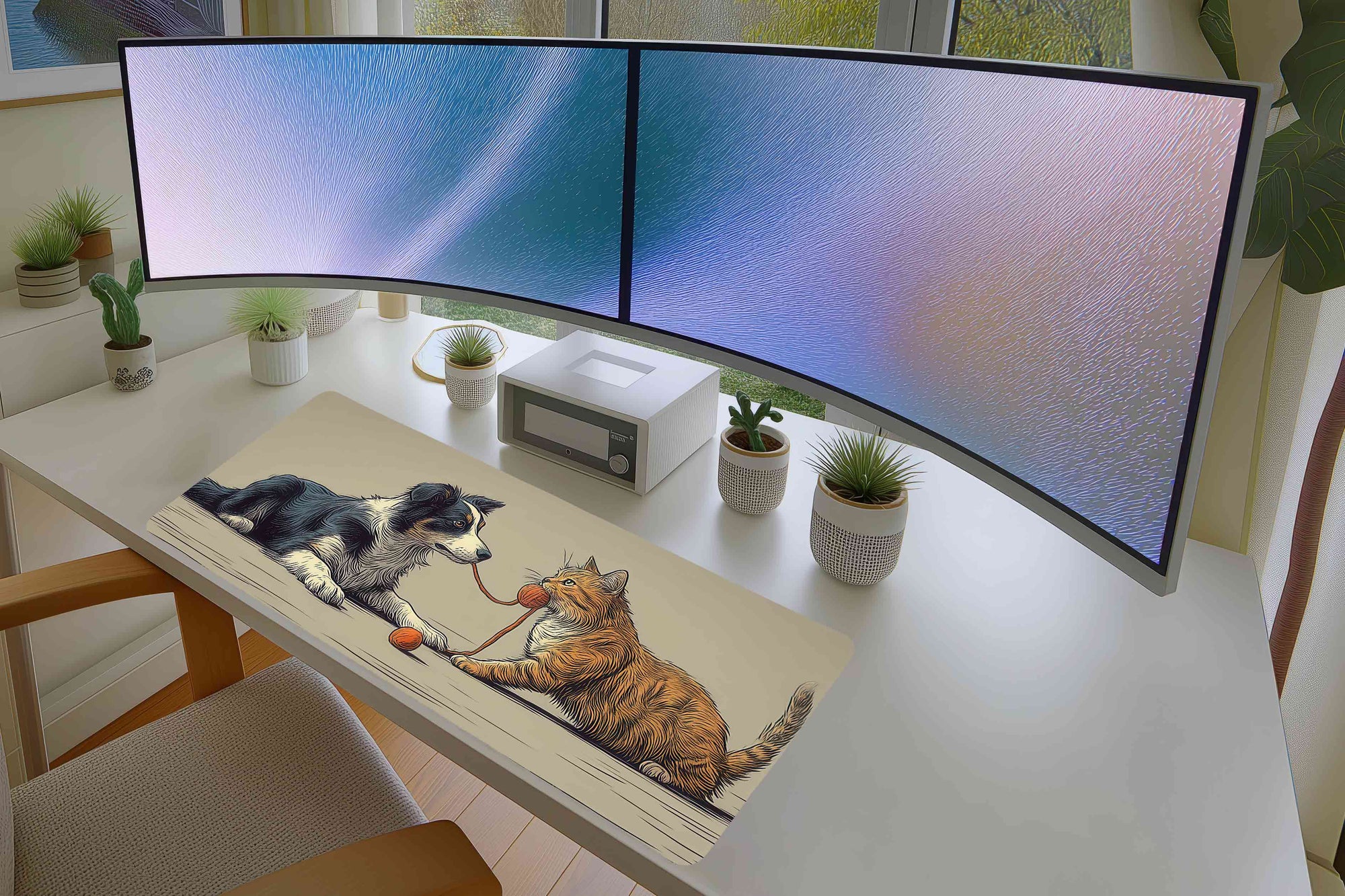 Cute Cat and Dog Yarn Art Mousepad – Whimsical Pet Design