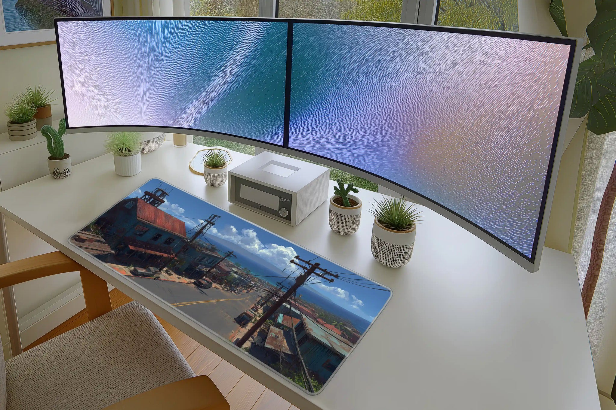 Rustic Seaside Town Mousepad – Ocean Street View Art