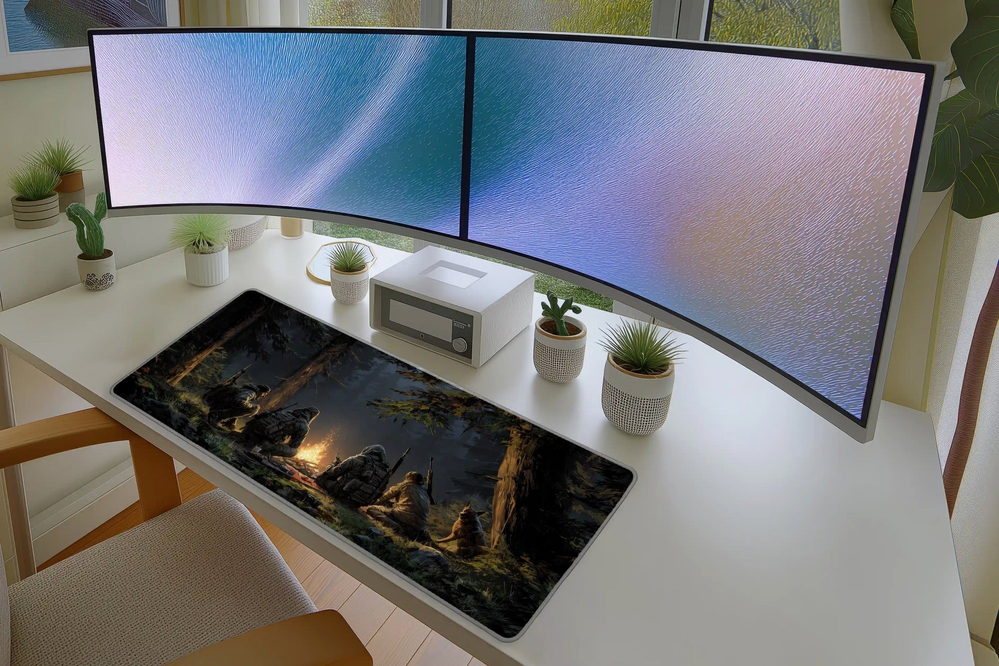 Tactical Forest Campfire Mousepad – Night Ops Survival Scene