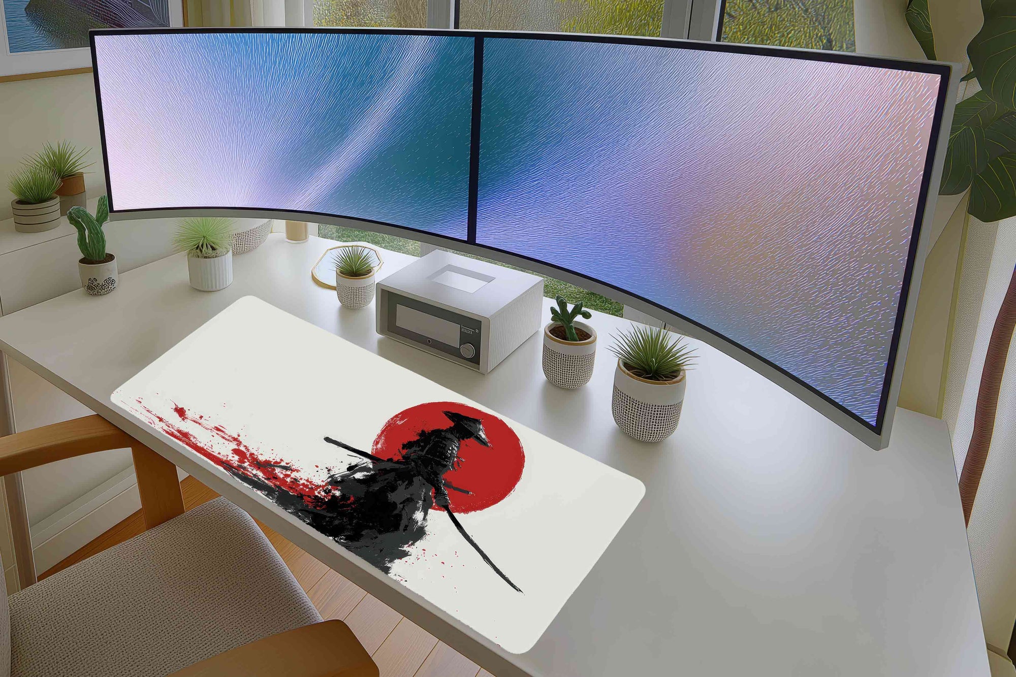 Red Sun Samurai Mousepad – Bold Ink Style Warrior Art