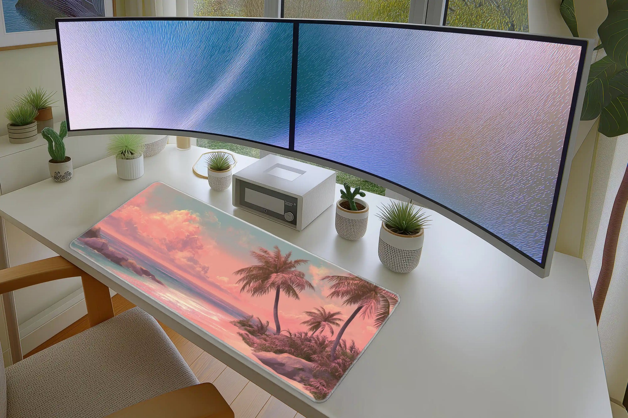 Pink Tropical Sunset Beach Mousepad
