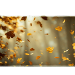 Autumn-themed 90x40cm desk mat featuring golden falling leaves in warm forest light – Print My Pad
