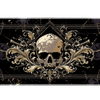Wide gothic baroque skull black and gold desk mat displaying the complete artwork across a desktop