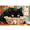 Complete black cat ramen Japanese-inspired art artwork printed across a large keyboard and mouse mat