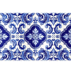 Blue Portuguese Tile desk mat product view highlighting ornamental azulejo scrollwork and floral flourishes