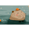 Relaxed Capybara Bath – Sunset Soak desk mat and mouse pad by PrintMyPad