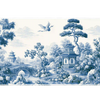 Wide view of the Chinoiserie Garden desk mat featuring pagodas, bridges, bamboo, flowering gardens and cranes