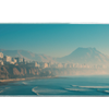 Landscape 36x16in custom desk mat featuring misty coastal city and mountains, non-slip base – PrintMyPad
