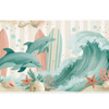 Coastal Dolphin Surf desk mat artwork in a wide product view