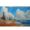 Landscape 90x40cm custom desk mat with seaside cottage and clouds, non-slip base – Print My Pad