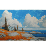 Landscape 90x40cm custom desk mat with seaside cottage and clouds, non-slip base – Print My Pad