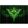 Neon green cyber code sigil desk mat shown in its wide-format artwork view