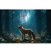 Enchanted fox forest firefly artwork on an extended desk mat for a full keyboard and mouse layout