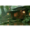 Forest Tea House – Bamboo Lanterns desk mat and mouse pad by PrintMyPad
