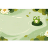 Cute frog lily pond watercolor desk mat shown in its wide-format artwork view