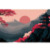 Mount Fuji Pagoda desk mat product view highlighting Mount Fuji, a traditional pagoda and vivid red maple trees