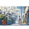 Anime 90x40cm custom desk mat featuring girl on bicycle under blooming cherry blossoms, non-slip rubber – Print My Pad