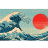 Japanese Great Wave Sunset desk mat artwork in a wide product view