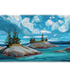 Landscape 36x16in custom desk mat with painted lake islands and vivid clouds, non-slip rubber base – PrintMyPad
