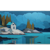 Landscape 36x16in custom desk mat with cabin by lake, stitched edge – PrintMyPad