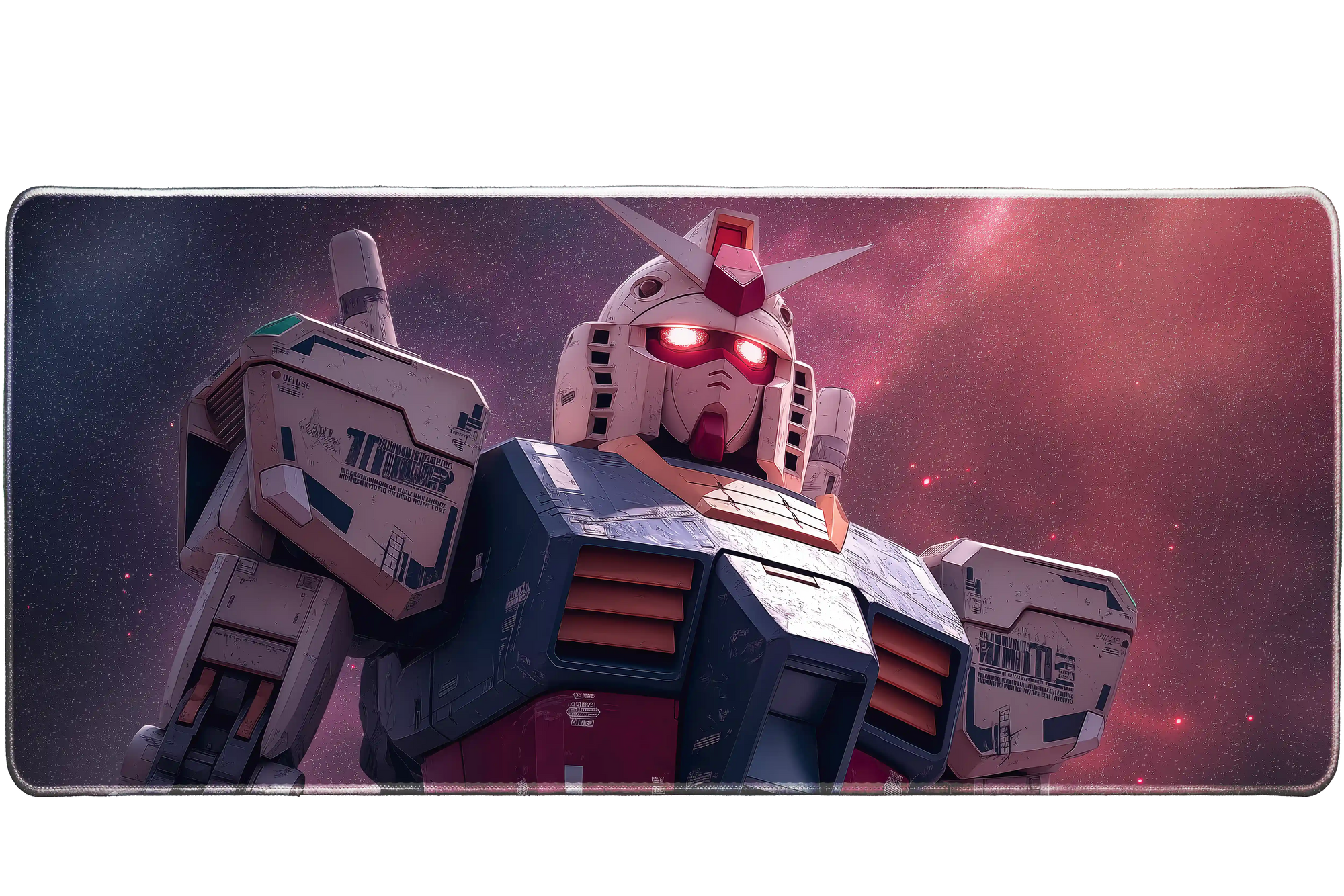 Anime 36x16in custom desk mat featuring mecha robot under starry sky, non-slip base – PrintMyPad
