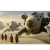 Fantasy 90x40cm custom desk mat featuring monks walking beside giant mechanical crabs in a desert landscape, non-slip rubber – Print My Pad
