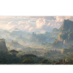 Fantasy 90x40cm custom desk mat with misty jungle mountains and explorers, non-slip base – Print My Pad