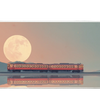 Landscape 90x40cm custom desk mat featuring red train under full moon reflection, non-slip rubber – Print My Pad