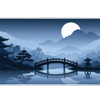 Moonlit Japanese Pagoda desk mat product view highlighting a pagoda, arched bridge, sculpted pines and moonlit reflections