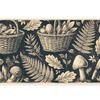 Vintage mushroom foraging desk mat with cream baskets, fungi, ferns, oak leaves and snails on charcoal