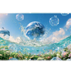 Frutiger Aero Ocean Earth desk mat artwork in a wide product view
