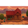 Gaming 90x40cm custom mouse pad featuring pixel art cabin at sunset, stitched edge – Print My Pad